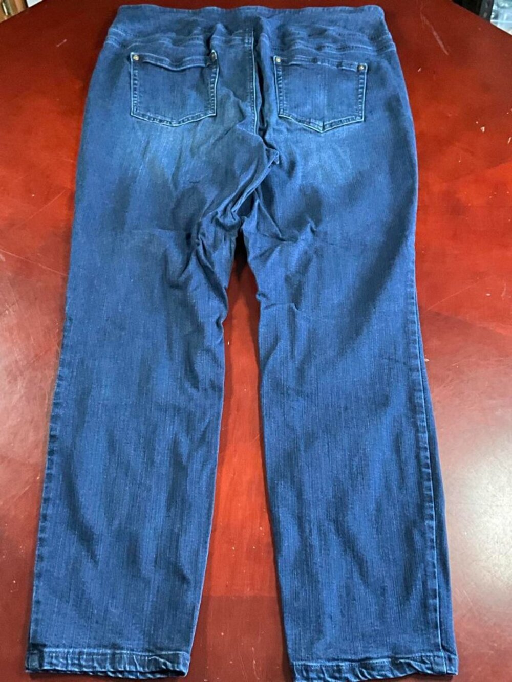 Womens Belle By Kim Gravel Dark Wash Straight Leg Pull-On Stretch Jeans (Sz 16) - Picture 7 of 8
